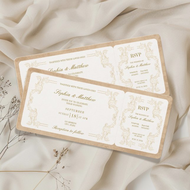 Convite Bilhete de Casamento Antigo com RSVP (Vintage Wedding Ticket with RSVP Invitation)