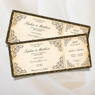 Convite Bilhete de Casamento Antigo RSVP Barroco