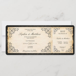 Convite Bilhete de Casamento Antigo RSVP Barroco Preto