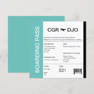 Convite Bilhete de Casamento de Passagem de Embarque viage