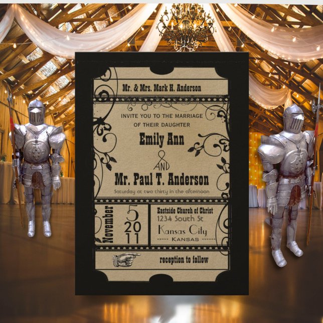 Convite Bilhete de Casamento Rústico Medieval Renascentist (Criador carregado)