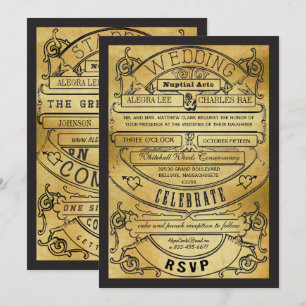 Convite Bilhete de Casamento Tipografia Rústica Vintage