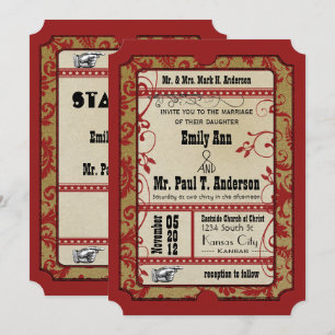 Convite Bilhete de Casamento Vermelho Old Hollywood para D