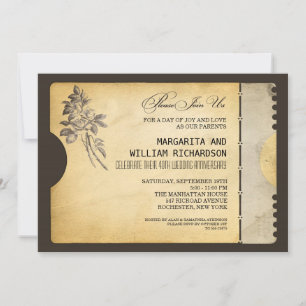 Convite bilhete de casamento vintage elegante aniversário