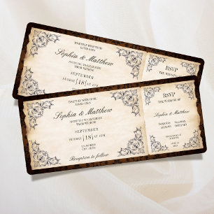 Convite Bilhete de Casamento Vintage RSVP Barroco