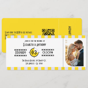 Convite Bilhete de Cinema Amarelo, Lavanda e Branco da Ger