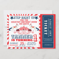 Bilhete de Circo Vermelho Azul marinho Circo Tenda