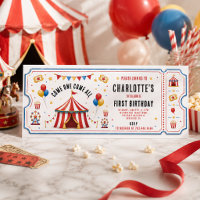 Bilhete de Circo Vermelho Moderno para 1º Aniversá