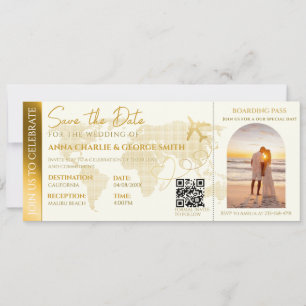Convite Bilhete de Embarque Com Foto de casamento