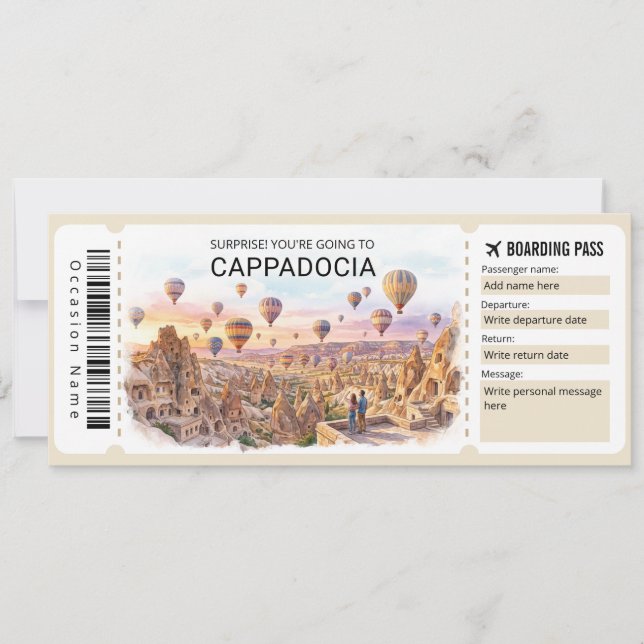Convite Bilhete de Embarque da Viagem à Capadócia (Frente)