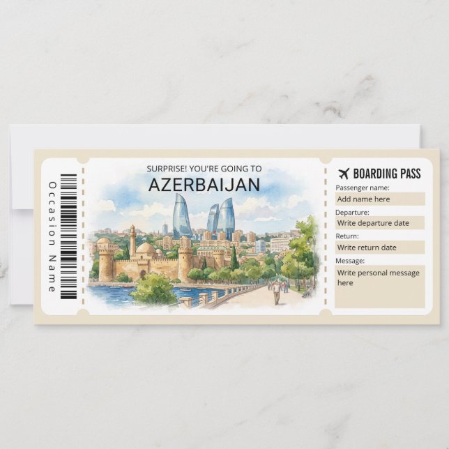Convite Bilhete de Embarque da Viagem ao Azerbaijão (Frente)