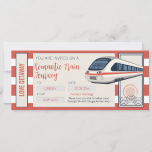 Convite Bilhete de Embarque de Trem de Viagem Romântica Ed