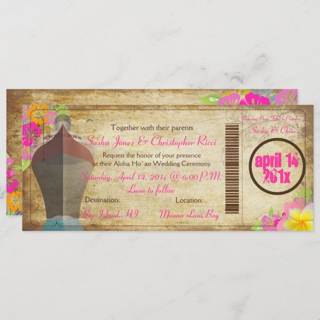 Convite Bilhete de embarque/navio de amor PixDezines (Frente/Verso)