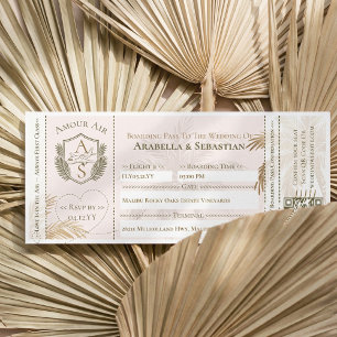 Convite Bilhete de Embarque Tropical para Casamento de Des