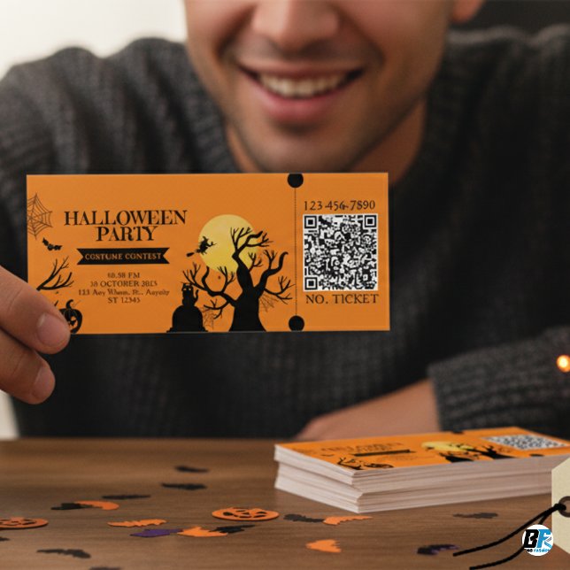 Convite Bilhete de Entrada de Festa de Halloween Negrito e (Criador carregado)