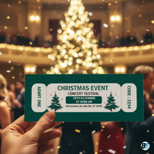 Convite Bilhete de Entrada para Evento de Natal, Concerto