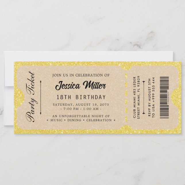 Convite Bilhete de Evento de Luxo Elegante (Frente)