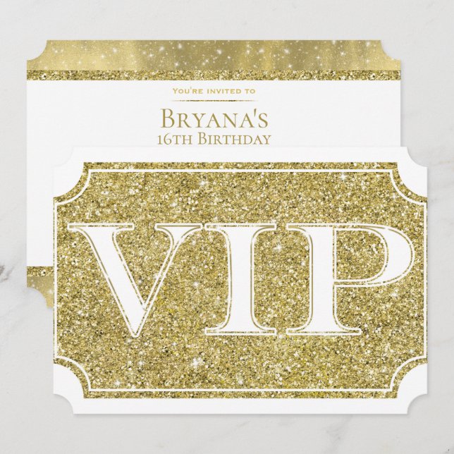Convite Bilhete de Evento para Festa VIP Glitter Branco e  (Frente/Verso)