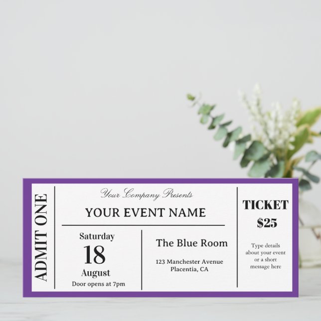 Convite Bilhete de Evento Personalizado, Ingresso de Show  (Em pé/Frente)