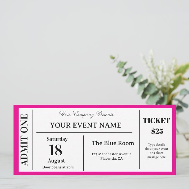 Convite Bilhete de Evento Personalizado, Ingresso de Show  (Em pé/Frente)