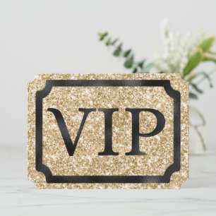 Convite Bilhete de Evento VIP com Brilho Dourado e Preto