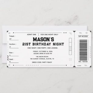 Convite Bilhete de festa de aniversário de 21 anos VIP per