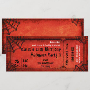 Convite Bilhete de Festa de Halloween Vermelho Antigo com