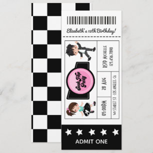 Convite Bilhete de Festa Sock Hop