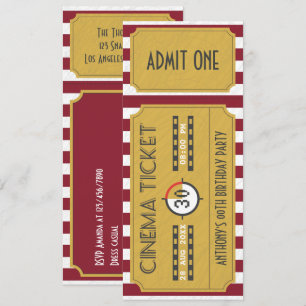Convite Bilhete de Filme Antigo para Festa de Aniversário