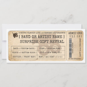 Convite Bilhete de Filme Retro Presente Revelação Voucher