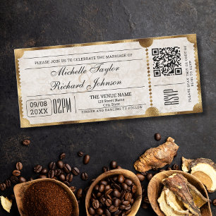 Convite Bilhete de Filme Vintage Rústico com Código QR RSV