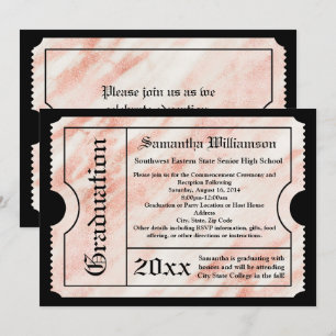 Convite Bilhete de Formatação Moderna Dourada Marble Rosa