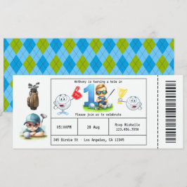Convite Bilhete de Golfe para Menino Estilo Festa de 1º An