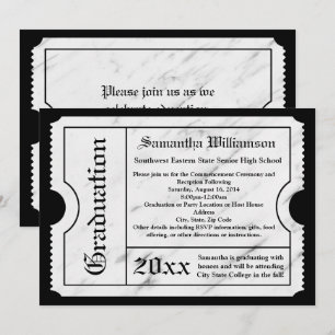 Convite Bilhete de Graduação Moderna do Marble Branco