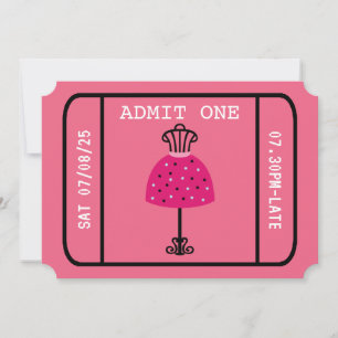 Convite Bilhete de Menina para Noite de Festa de Moda Glam