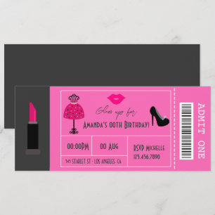 Convite Bilhete de Menina para Noite de Festa de Moda Glam
