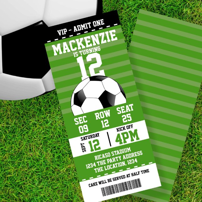 Convite Bilhete de Novidade de Futebol Personalizado (Soccer / Football Novelty Ticket Personalized Invitation by Ricaso.  Add own details to these cards)