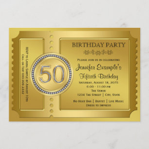 Convite Bilhete de Ouro Puro Festa de Aniversário de 50 an