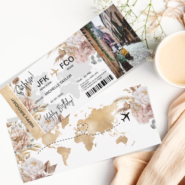 Convite Bilhete de Passagem de Embarque de Boho Surprise B (boho surprise boarding pass )