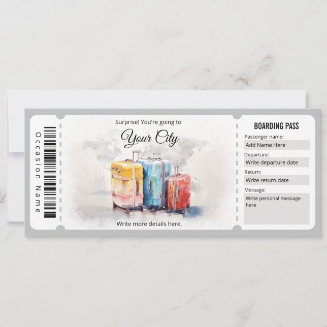 Convite Bilhete de Passagem de Embarque de Plano Surpresa (Frente)