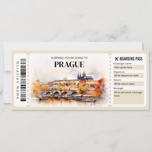 Convite Bilhete de Plano de Passagem de Embarque de Praga  (Frente)