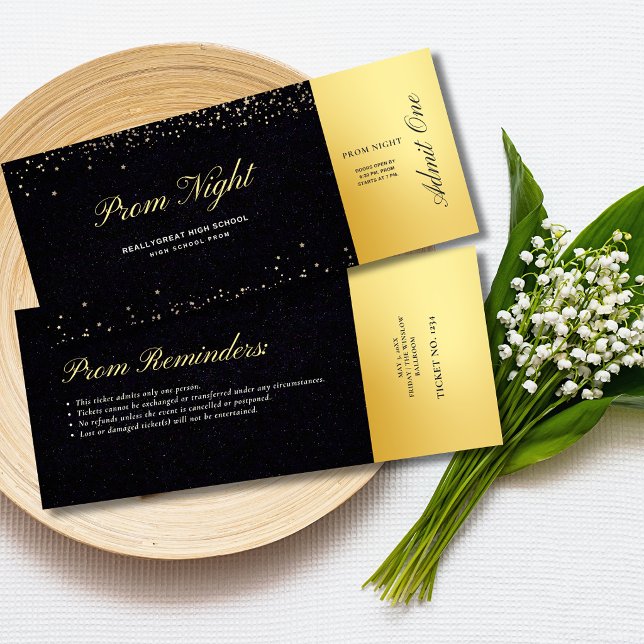 Convite Bilhete de Prom Noite Estrelada Preto e Dourado Es (Criador carregado)