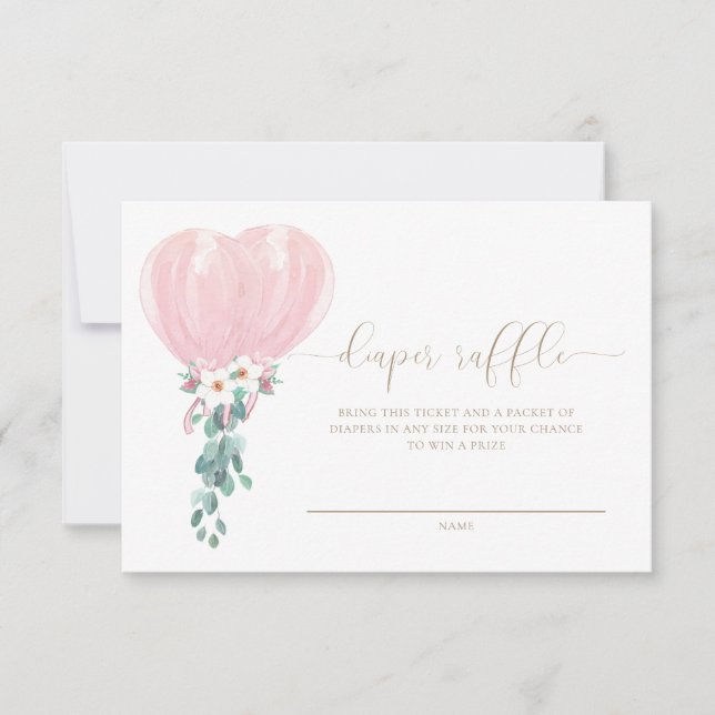 Convite Bilhete de Rifa de Fralda Balão Rosa (Frente)