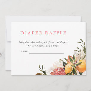 Convite Bilhete de Rifa de Fraldas Floral Cítrico Laranja 