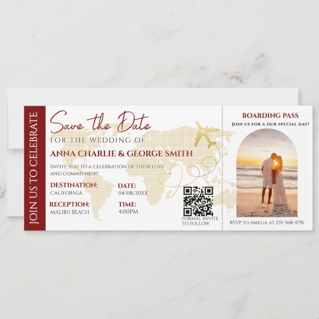 Convite Bilhete de Salve a Data Com Foto de casamento (Frente)