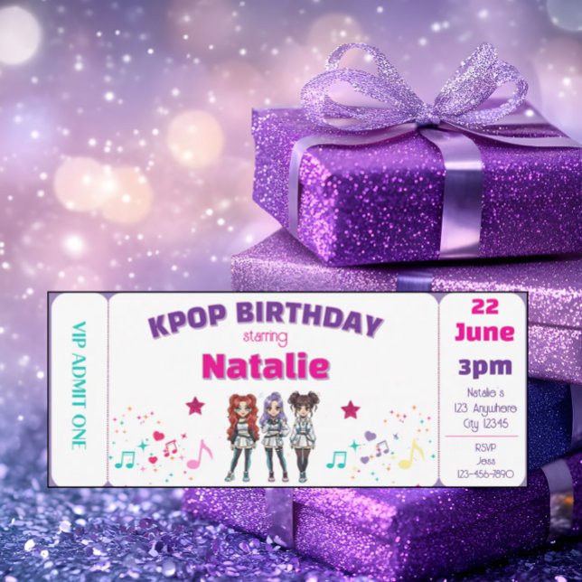 Convite Bilhete de show de aniversário do Purple KPOP (Criador carregado)