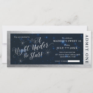 Convite Bilhete de Sweet Sixteen - Uma Noite Sob as Estrel