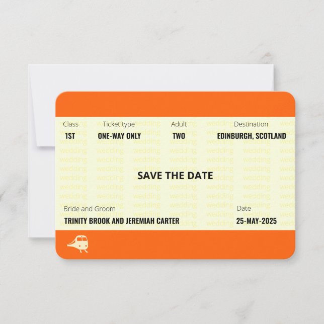 Convite Bilhete de Trem Inspirado | Casamento Salve a Data (Frente)
