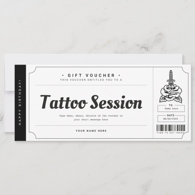 Convite Bilhete de Vale-Presente de Tatuagem Certificado (Frente)