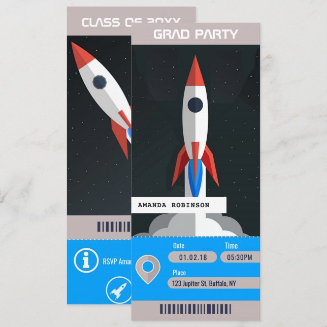 Convite Bilhete de Viagem para Festa de Formatura com Tema (Frente/Verso)
